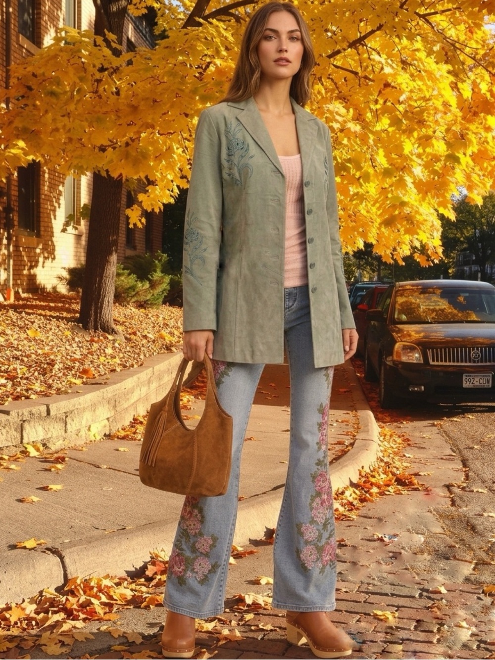 Vintage Embroidered Floral Suede Jacket NWT